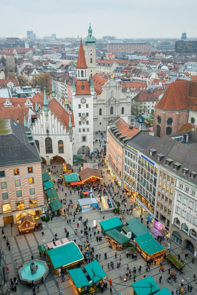 view of munich from town hall tower in winter during christmas markets bavaria germany
