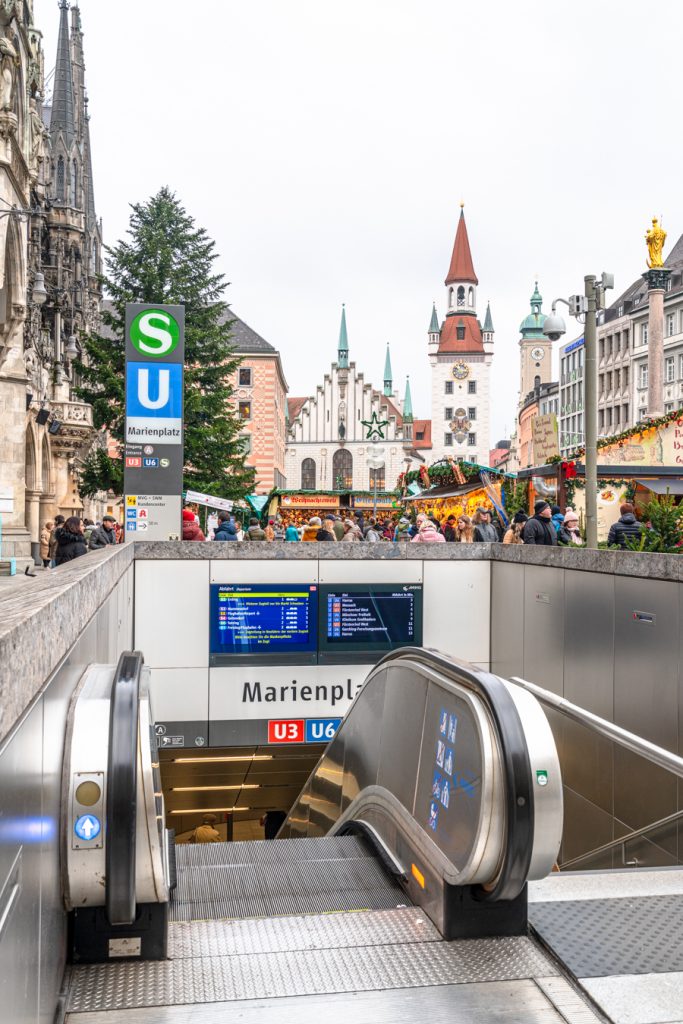 entrance to s and u bahn station in marienplatz, a great place to start your itinerary for munich germany