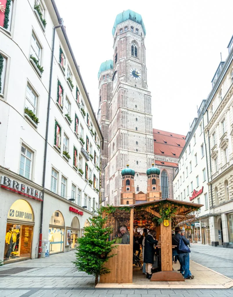 christmas market stall underneath frauenkirche in munich germany