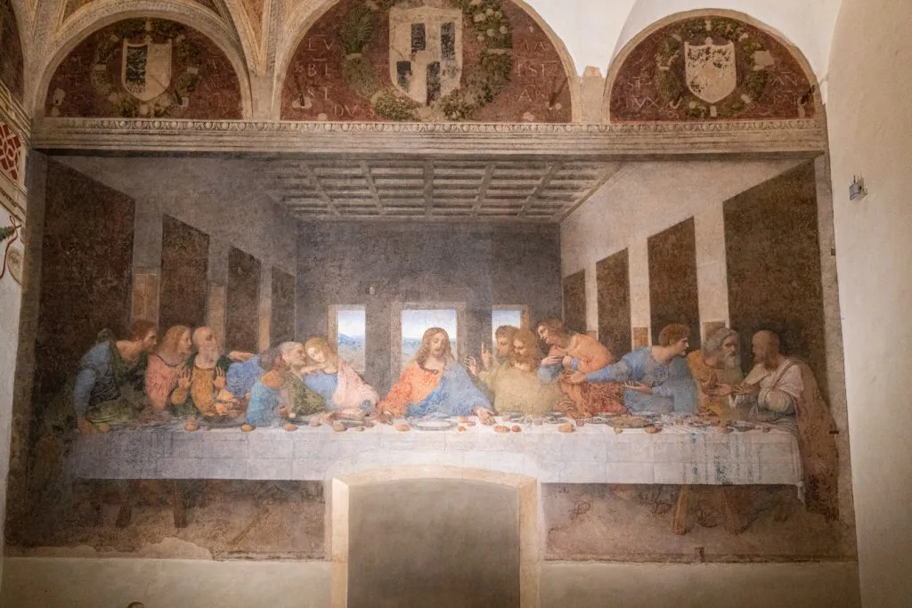 close up of the last supper in milan italy