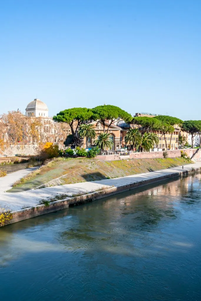 view of tiber island from a bridge across the tiber, one of the offbeat rome places to visit