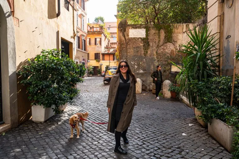 kate storm and ranger storm on a cobblestone street when visiting trastevere rome italy