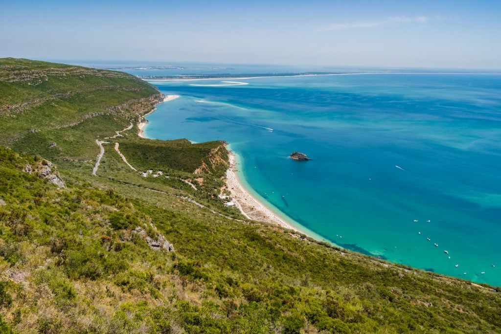 view of arrabida natural park from above, one of the best day trips from lisbon portugal