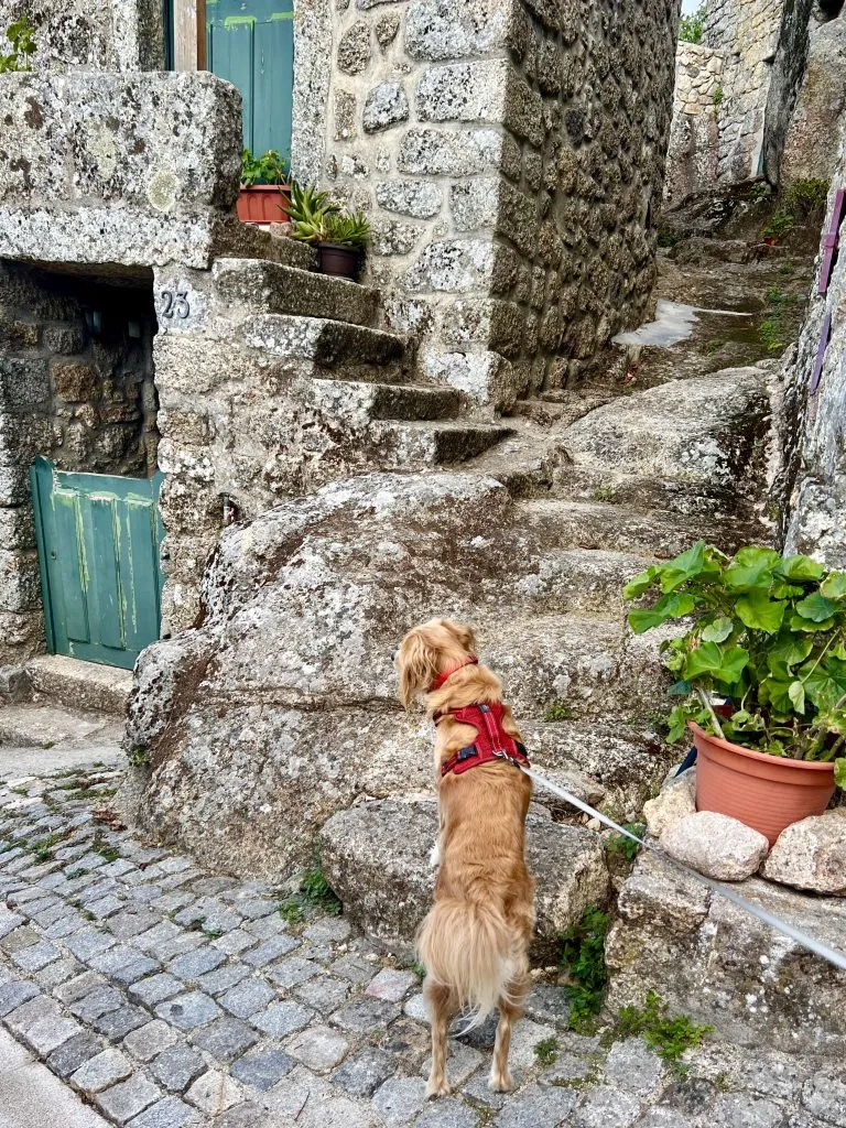 ranger storm amongst stone buildings during a visit monsanto portugal