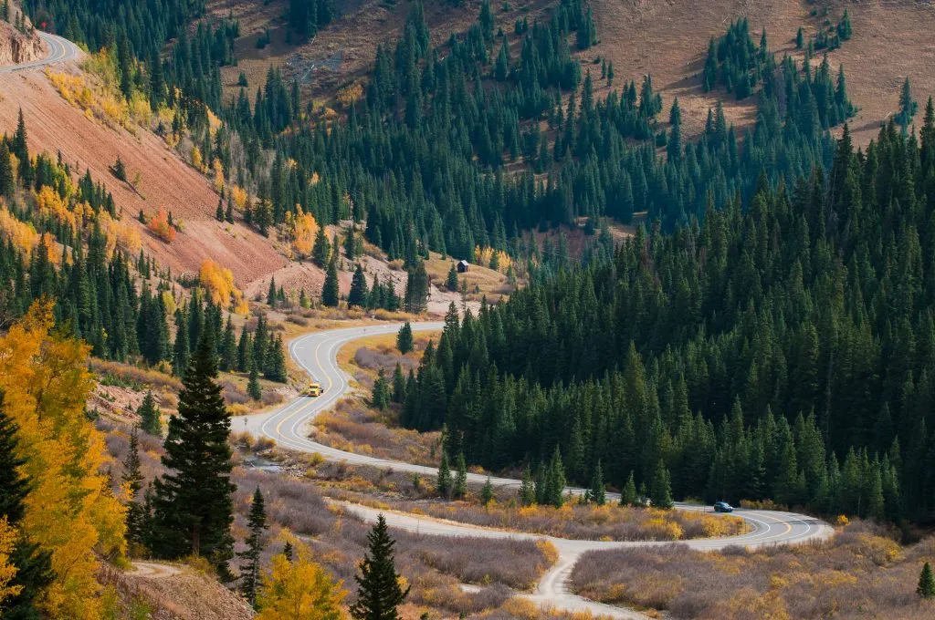 curving million dollar highway near ouray, one of the best small towns colorado