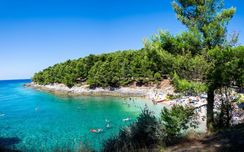 pebble beach in pula croatia on a warm day