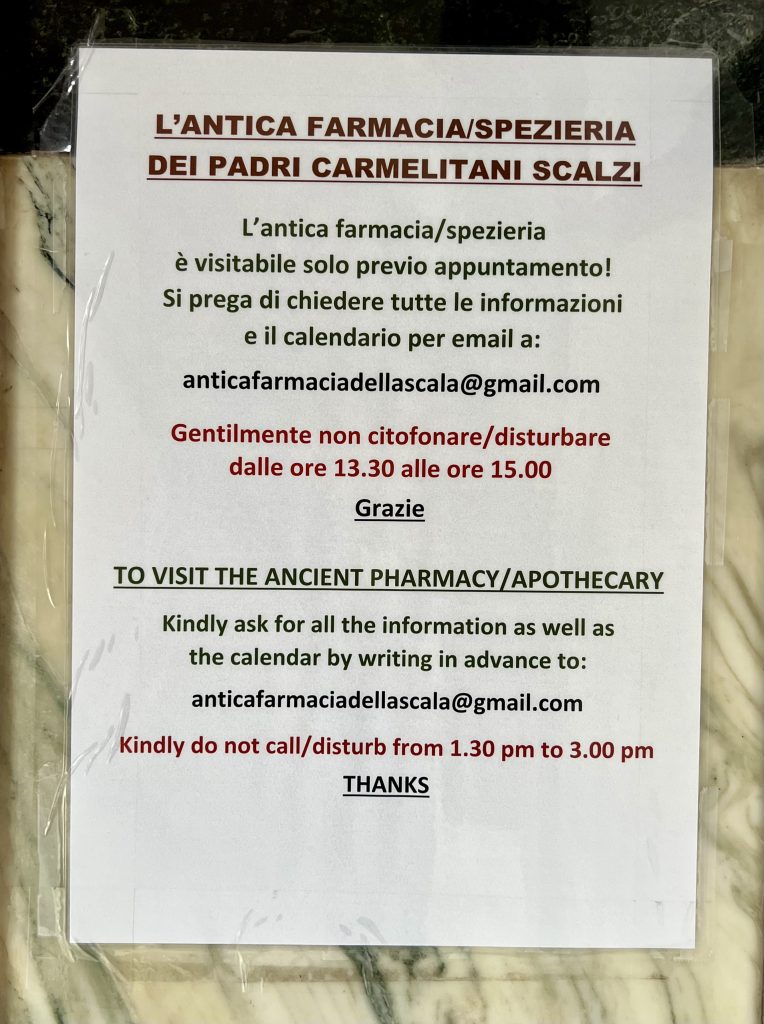 instructions for visiting the pharmacy of santa maria della scala, one of the best hidden gems in trastevere rome