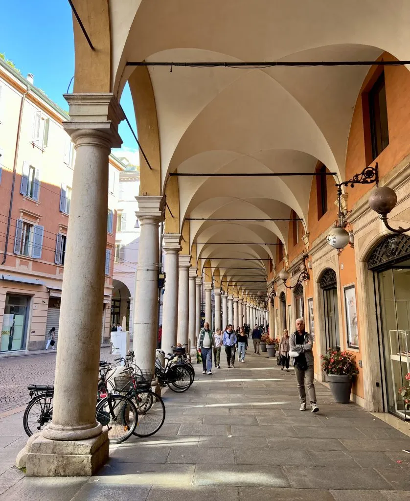 portio in modena emilia romagna italy with bikes parked along the edge