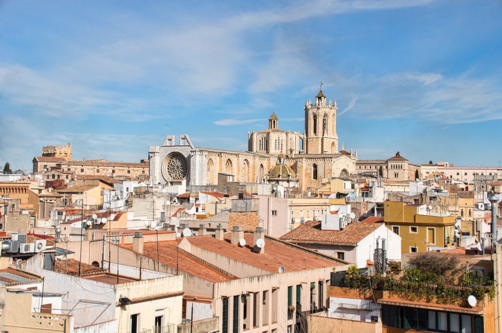 view of tarragona spain from above with cathedral prominent