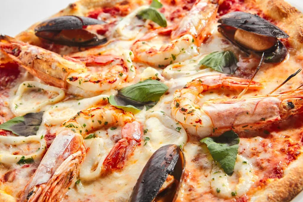 close up of a frutti di mare italian pizza