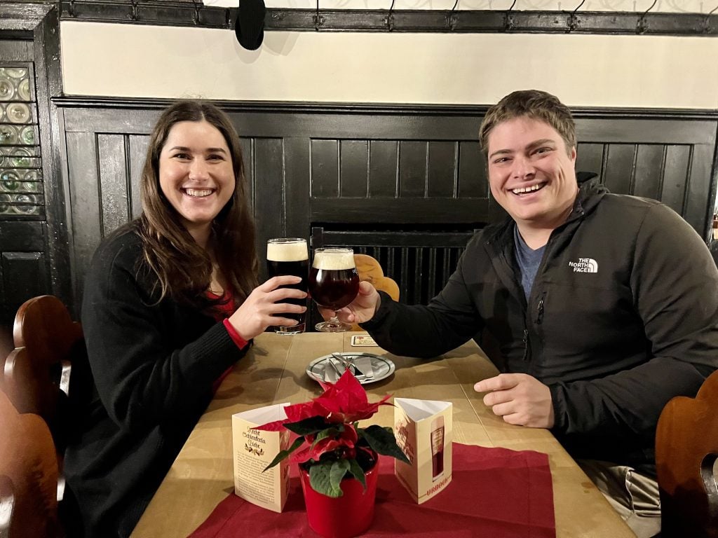kate storm and jeremy storm sampling smoked beer in bamberg germany