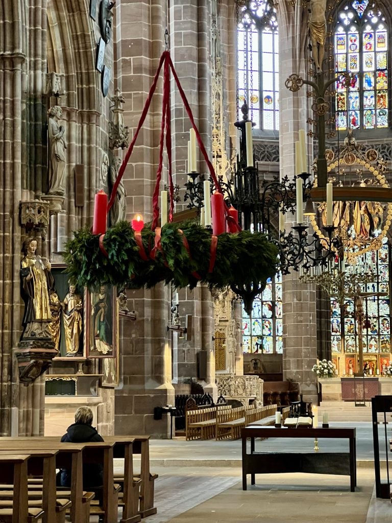 advent wreath hanging in a nuremberg church