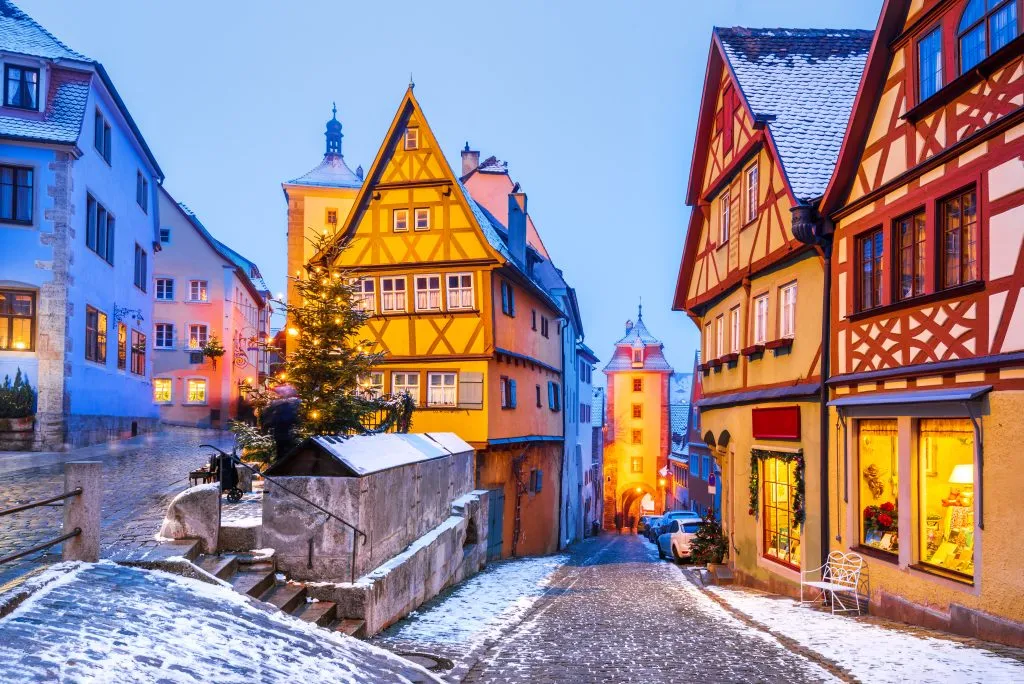 rothenburg ob der tauber blue hour during winter in bavaria germany