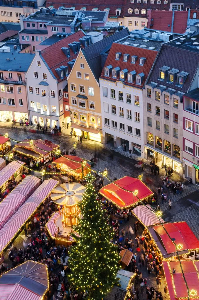 aerial view of christmas market in augsburg germany at night