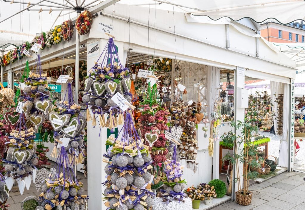 souvenir stall at a market in munich germany