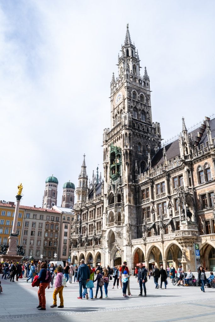 marienplatz as seen one day in munich germany, with neus rathaus prominent