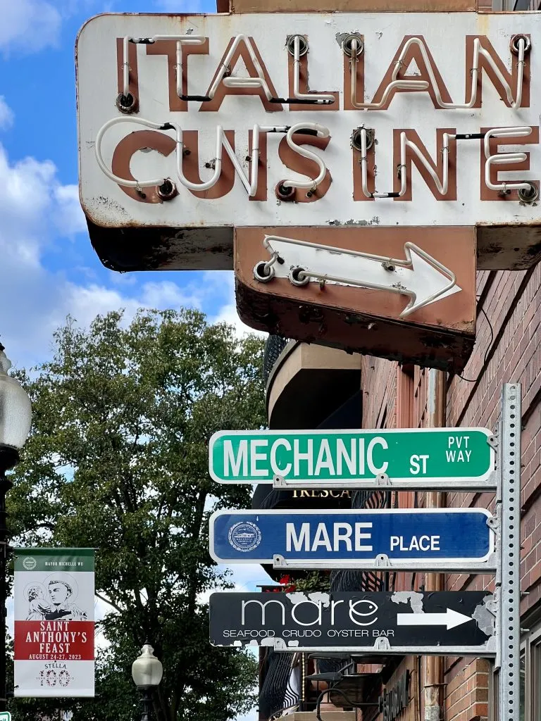 sign for italian cuisine in boston north end, a fun place to go when visiting boston in a day