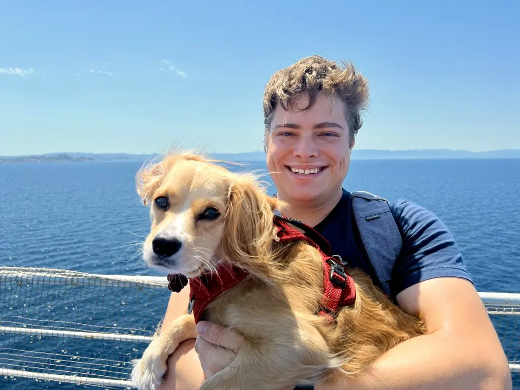 jeremy storm and ranger storm on the deck of the barcelona to rome ferry grimaldi lines review