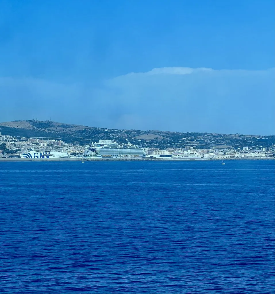 view of civitavecchia italy from grimaldi lines ferry from barcelona to civitavecchia