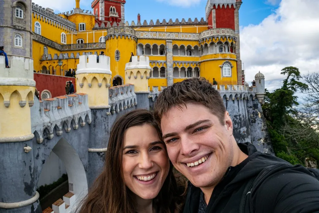 selfie of kate storm and jeremy storm at pena palace when visiting sintra portugal