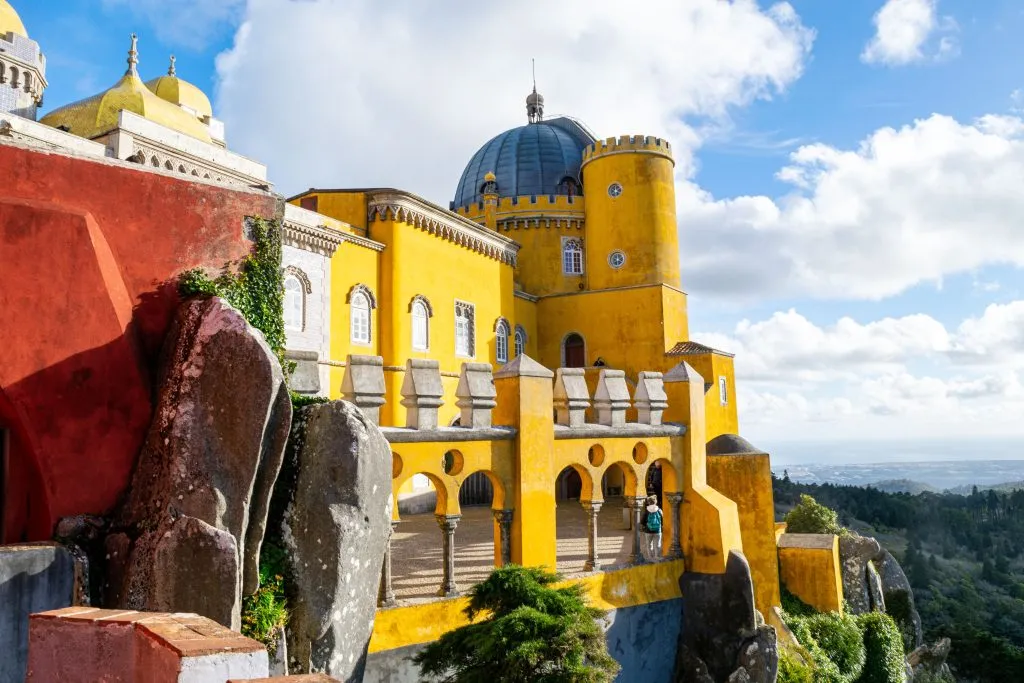 pena palace exterior as seen from the side when visiting sintra in a day