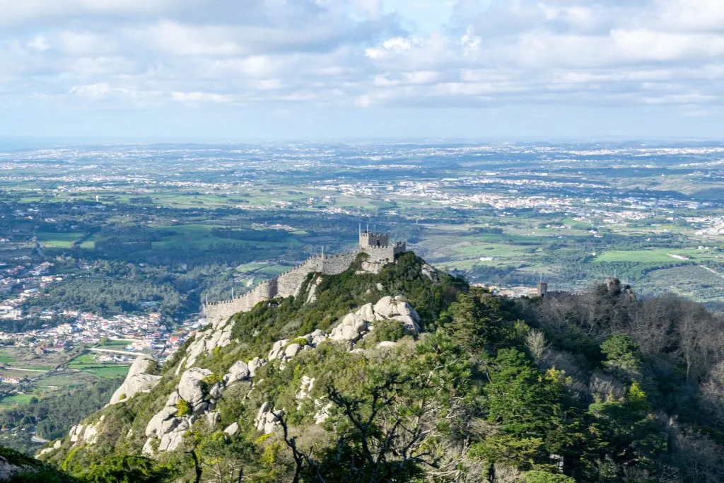 castle of the moors as seen from pena palace on a day trip to sintra from lisbon portugal