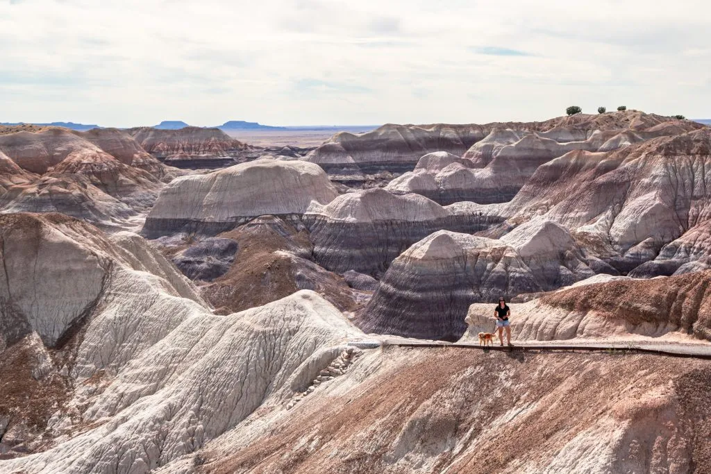 kate storm and ranger storm among rock formations in petrified forest national park, one of the best places to visit in arizona bucket list