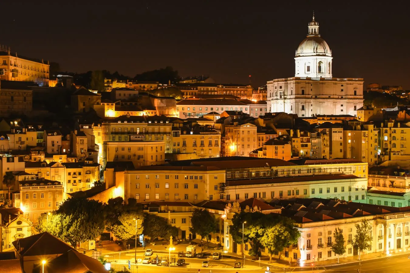 view from miradouro das portas do sol in lisbon after dark