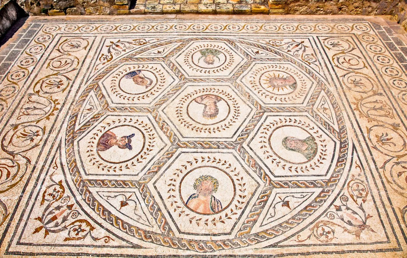 close up of a moasic floor in italica spain
