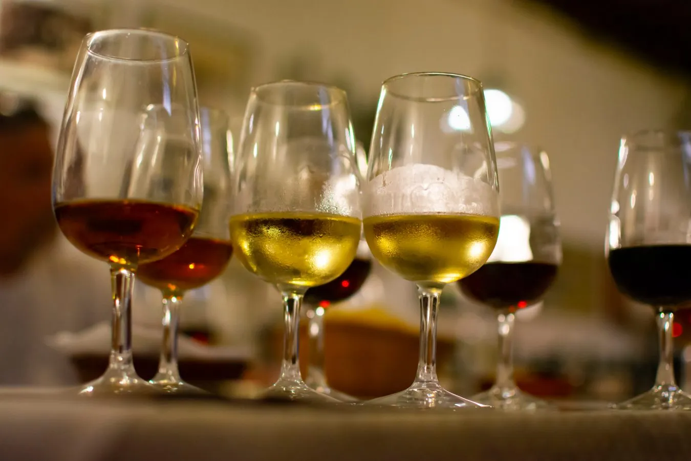 collection of sherry wine glasses at a bodega tasting in jerez de la frontera, one of the best day trips in andalucia