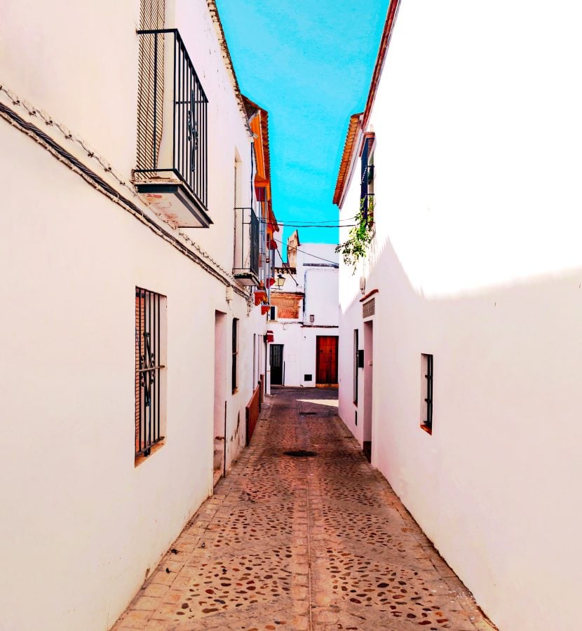 small street lined with whitewashed buildings in carmona spain
