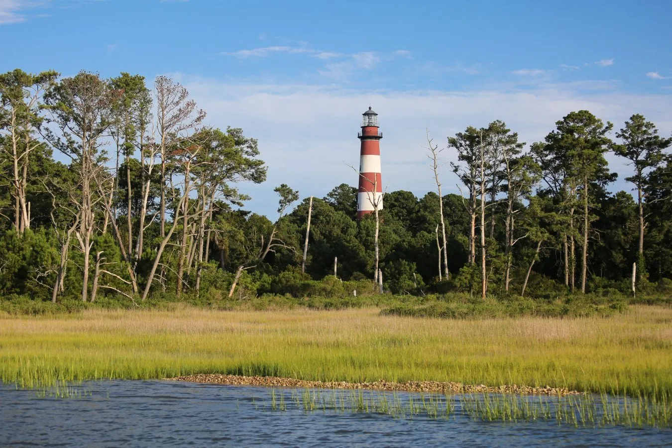 assateague lighthouse in chincoteague virginia, as seen from the water