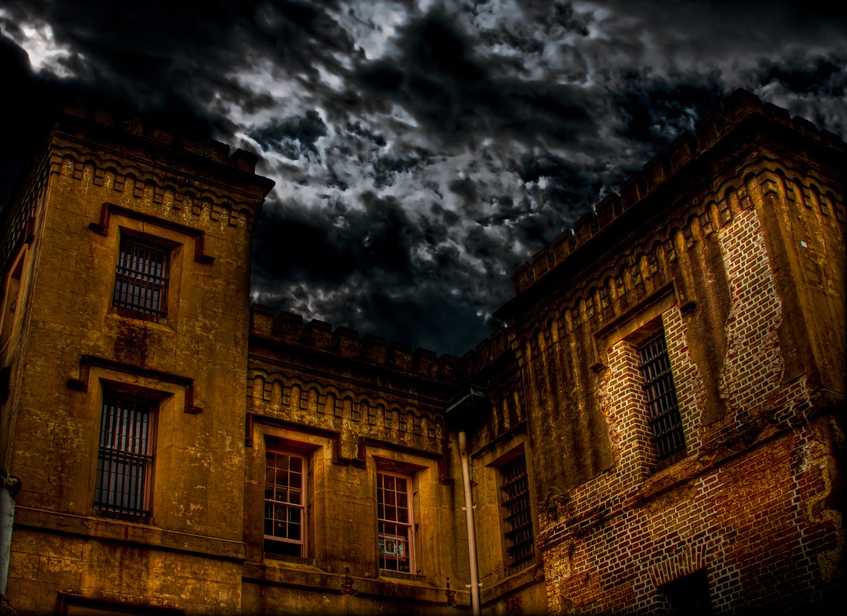 close up of charleston old city jail at night