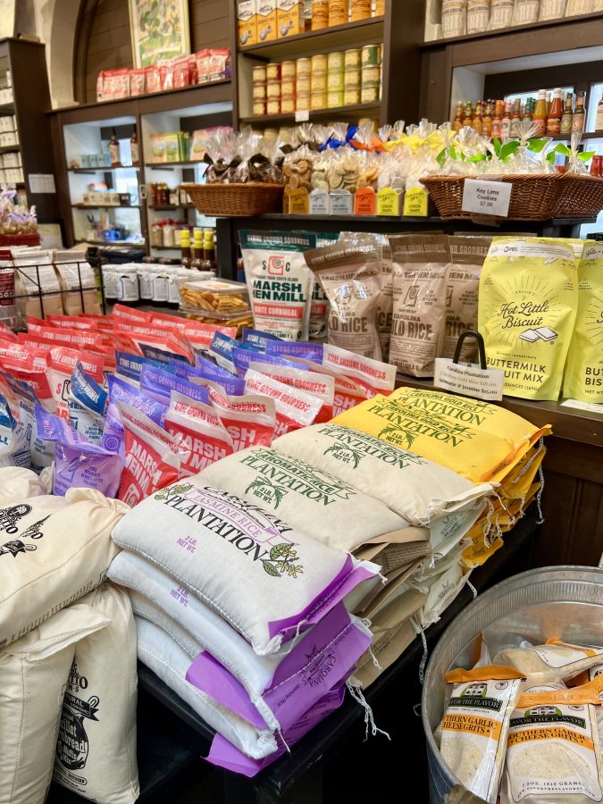 collection of carolina gold rice for sale among other goods as seen when shopping in charleston city market, one of the best things to buy in charleston sc