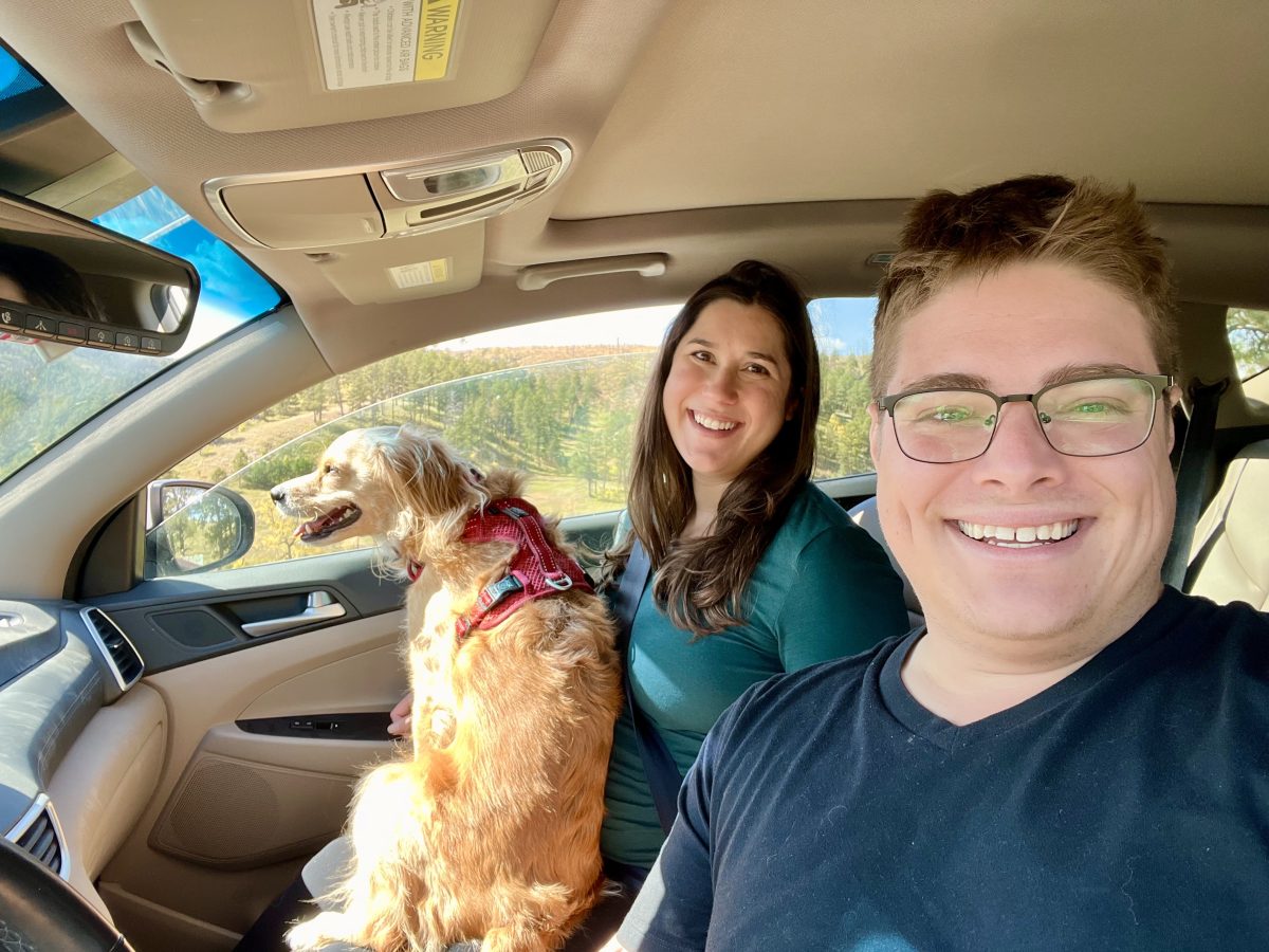 kate storm jeremy storm and ranger storm taking a selfie in a rental car in south dakota